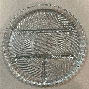 Vintage Dominion Glass 4 Part Relish Plate 10 inch Diameter Swirl Pattern